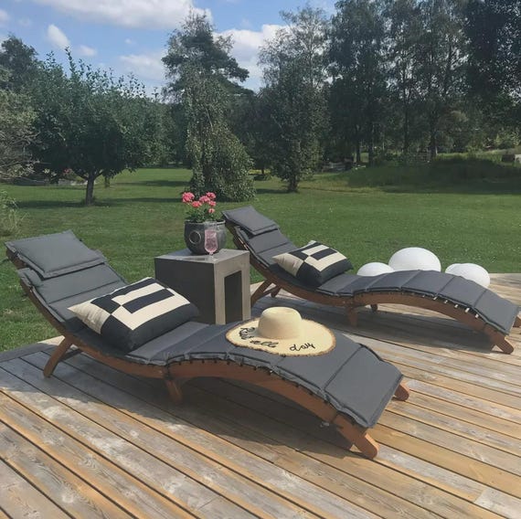 Solid Acacia Wood Foldable Sun Lounger with Cushions • Ergonomic Garden Recliner