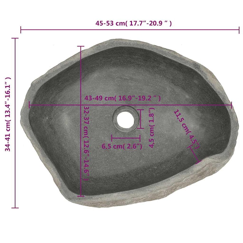 Unique Natural River Stone Wash Basin • Vessel Sink • Rustic Bathroom Sink • Vanity Basin • Modern Countertop Basin • Oval Stone Spa Bowl 45-53 cm