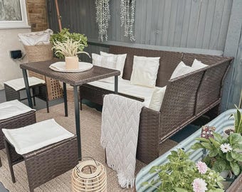 Rattan Garden Furniture Set L Shape • Outdoor Sofa Set • Patio Lounge Set with Table and Footrests • Balcony Garden Seating • Rattan Couch