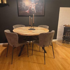 Solid Mango Wood Round Dining Table • Rustic Industrial Kitchen Table (110x75 cm)