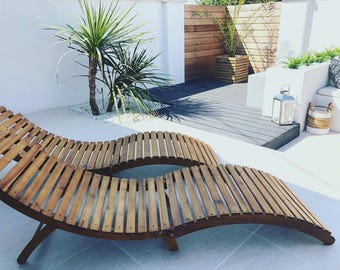 Foldable Solid Acacia and Teak Wood Sun Lounger • Popular Ergonomic Deck Chair •Multi colour• Sun Bed • Garden Recliner