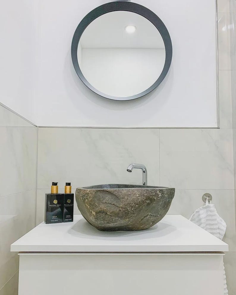 Unique Natural River Stone Wash Basin • Vessel Sink • Rustic Bathroom Sink • Vanity Basin • Modern Countertop Basin • Oval Stone Spa Bowl bild 8