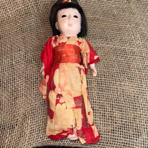 Vintage Mid Century Japanese Ichimatsu Gofun Girl Doll Glass Eyes, Bisque  A7