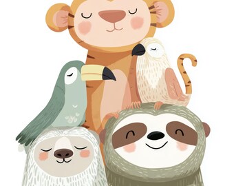 Jungle Nursery Wall Art: Cute Animal Prints (Instant Download)