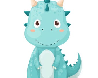 Cute Dinosaur Nursery Wall Art Printable – Blue Dino Kids Poster, Baby Room Decor