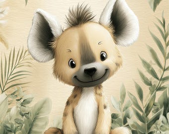 Baby Hyena Nursery Wall Art: Watercolor Animal Print