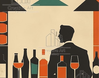 Bar Man Poster: Mid Century Modern Art Print (Instant Download)