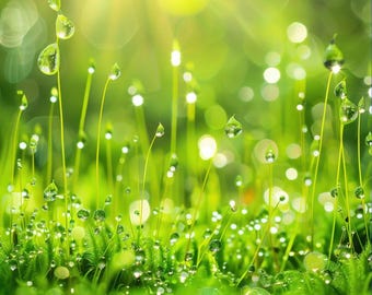 Arte de naturaleza verde rocío matutino – Póster macro de musgo fresco (descarga digital)