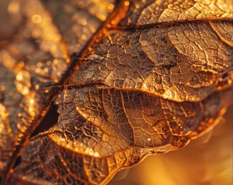 Arte de textura de hoja dorada – Póster de naturaleza macro radiante (descarga digital)
