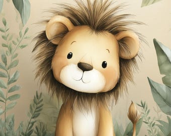 Nursery Wall Art: Baby Lion Watercolor - Digital Download