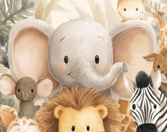 Safari Animal Nursery Print, Watercolor Animals (Instant Download)