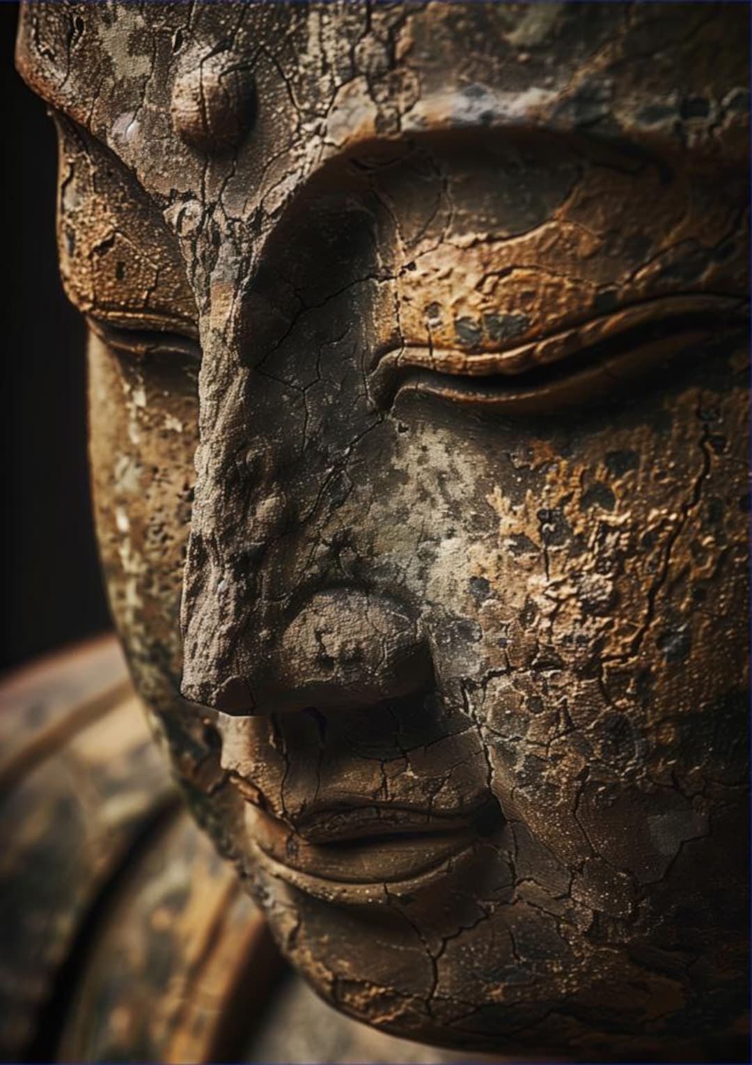 Ancient Buddha Statue – Cracked Texture Wall Art Print (digital ...