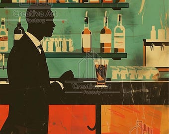 Bar Silhouette Wall Art: Retro Mid Century Style (Digital Print)
