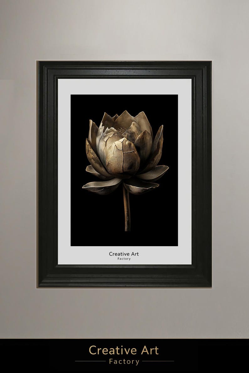 Golden Lotus Flower Print | Minimalist Botanical Wall Art (digital ...