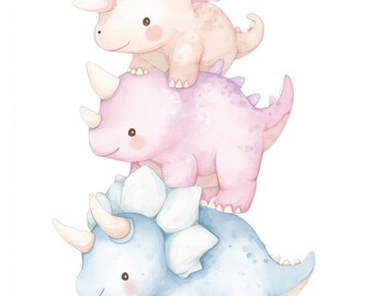 Baby Dinosaur Nursery Print: Watercolor Kids Room Wall Art