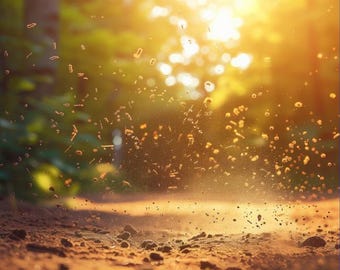 Sunlit Dust Particles Art – Warm Forest Light Photography (digital download)