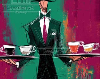 French Waiter Poster: Vintage Coffee and Wine Bar Art