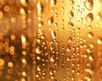 Golden Rain Drops Art – Radiant Bokeh Texture Poster (digital download)