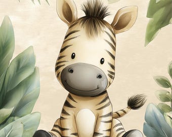 Baby Zebra Wall Art, Watercolor Nursery Print (Printable Sizes)