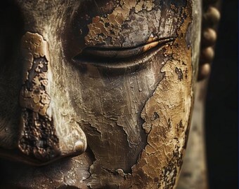 Buddha Wall Art Print: Textured Stone, Rustic Spiritual Decor