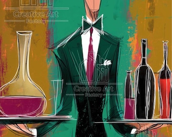 French Waiter Wine Bar Print, Vintage Style (Digital Download)
