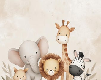 Safari Animal Nursery Art, Watercolor Prints (Elephant, Lion, Zebra)