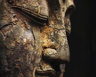 Buddha-Textured Stone High detailed poster, Rustic Spiritual Decor