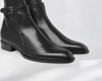 Handmade Men's Black Leather Jodhpur Boots, Ankle Strap Dress Boots, Formal Business Office Footwear