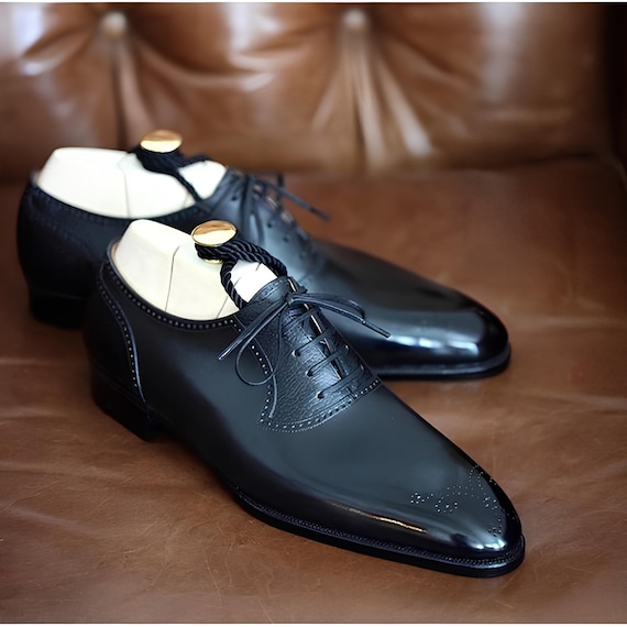Handmade Men's Black Leather Oxford Dress Shoes | Formal Business Shoes | Classic Elegant Wedding & Office Footwear for Men