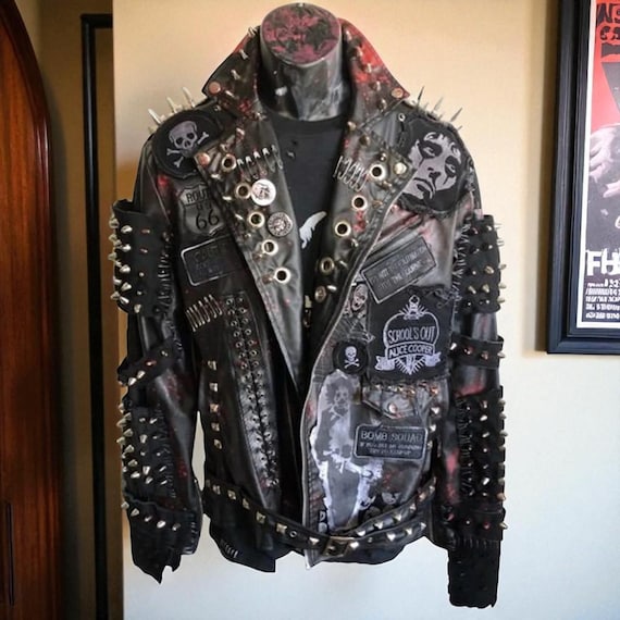 Handmade Men's Spiked Leather Biker Jacket, Gothic Punk Rock