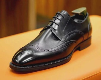 Handmade men black leather , leather dress office shoes for mens