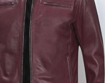 Handmade Men's Burgundy Leather Slim Dress Jacket, Stylish Fashion Jacket, Fitted Formal Outerwear, Elegant Men's Jacket
