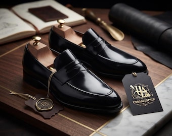 Handmade Black Leather Moccasins for Men – Classic Slip-On Loafers, Soft Genuine Leather Shoes, Comfortable Casual Footwear