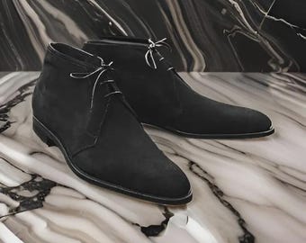 Handmade Men Black Chukka Boots Men Black Ankle Casual Boots, Black Boot for Men, Men Shoes, Wedding Boots for Men, Dress Lace Up Boots