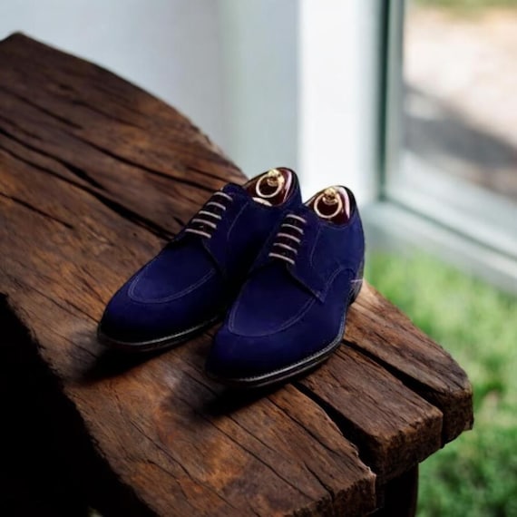 mens blue suede dress shoes Men Blue Double Monk Suede Leather Shoes main image 1