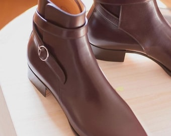Handmade Men's Brown Leather Jodhpur Boots, Ankle Strap Dress Boots, Stylish Business Formal Footwear, Elegant Office Boots