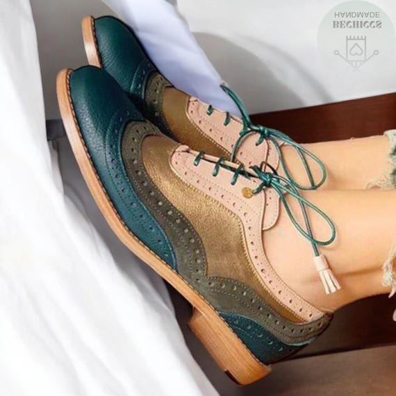 Handmade Women’s Oxford Wingtip Lace-Up Dress Shoes Luxury Pure Calf Leather Brogue Formal Footwear | Handcrafted Goodyear Welted Custom Fit