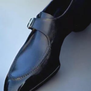 Handmade Men Black Single Buckle Leather Dress Shoe, Office Monk Strap Shoes