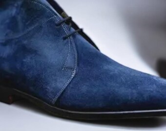 Botas Chukka de gamuza para hombre, nuevas, hechas a mano, botines de cuero con cordones, calzado elegante para negocios y ocasiones informales.