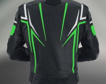 Handmade Men's Black Genuine Leather Motorcycle Jacket, Motorbike Safety Pad Jacket, Protective Biker Riding Outerwear