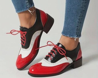 Handmade Women's Multicolor Leather Oxford Wing Tip Lace Up Brogue Dress Shoes