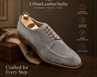 Handmade gray dress shoes, suede leather lace up shoes.