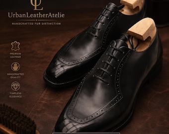 Handmade men black leather, formal office leather business shoes