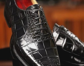 Handmade Men Black Leather Lace Up Dress Shoes, Business Shoes
