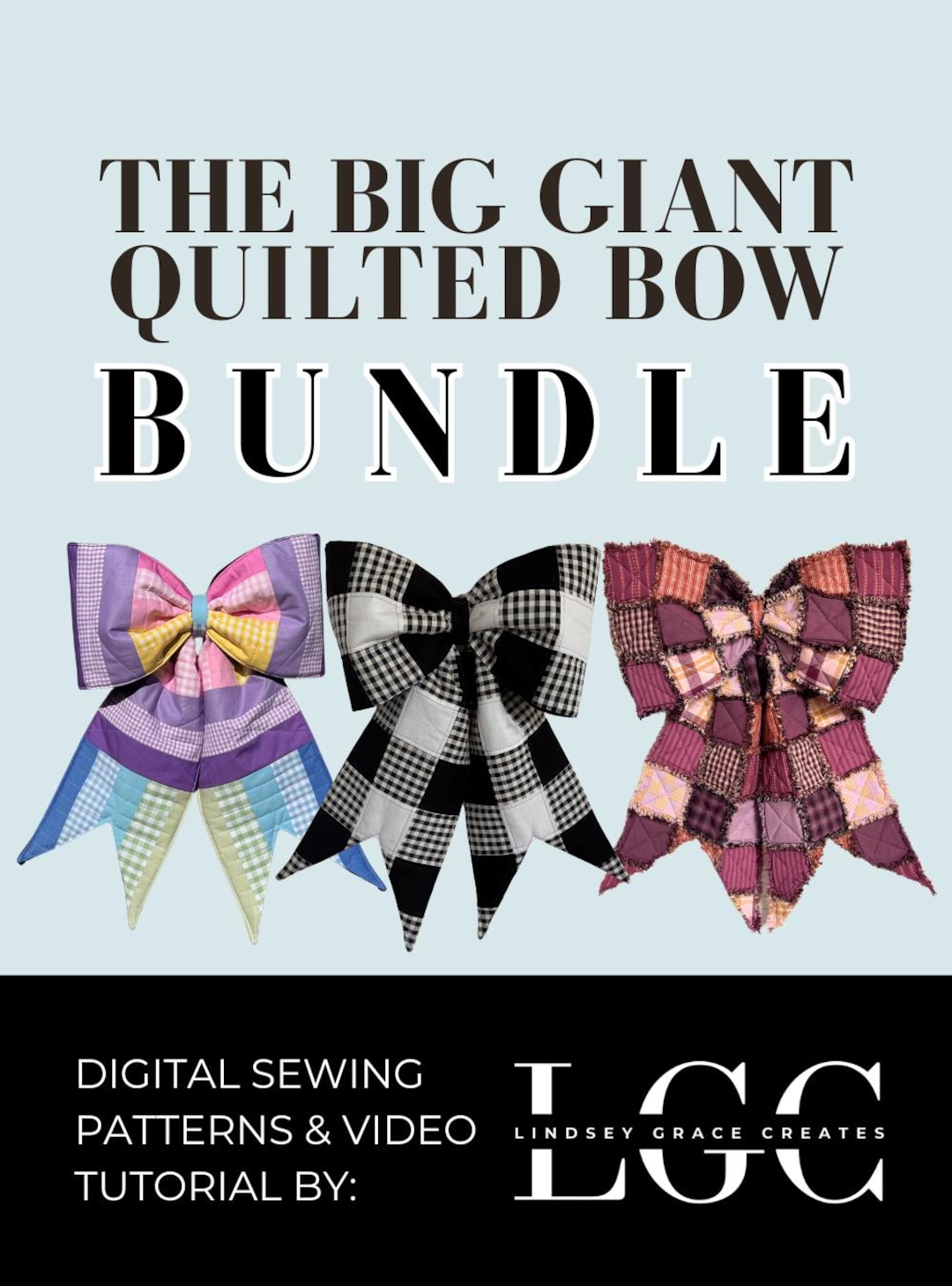Patchwork Bow Tutorial The Big Giant Quilted Bow Bundle | PDF Sewing Patterns and Video ...