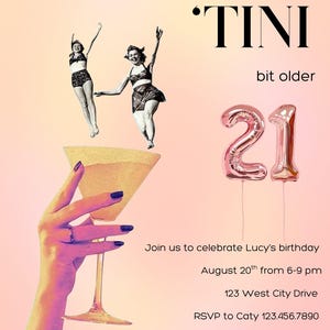 Editable Retro ‘TINI Birthday Invitation | 21st Birthday Martini Party Invite | Printable Digital Download