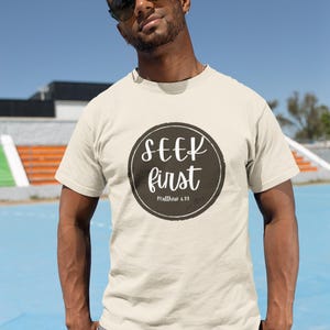 Seek First Matthew 6:33 Vintage Christian T-Shirt | Distressed Scripture Tee | all4HIM Collection