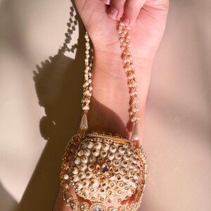Pearl Diva Nano Potli Bag | Polki Kundan Pearl Embellished Potli Purse | Bridal Wedding Clutch | wedding purse