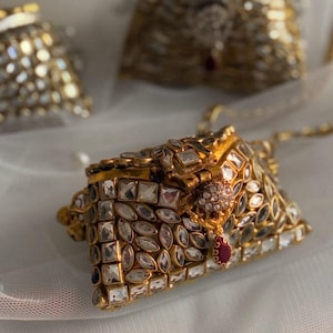 Bolsa Clutch Micro Mini Kundan – Elegante Bolsa Indiana para Casamento à Noite, Bolsa de Noiva Artesanal, Clutch para Festas, Bolsa Kundan de Designer