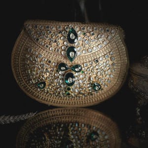 Handmade Kundan Clutch Bag Gem Embellished Evening Purse Bridal Wedding Party Bag Luxury Statement Handbag for Women Gift